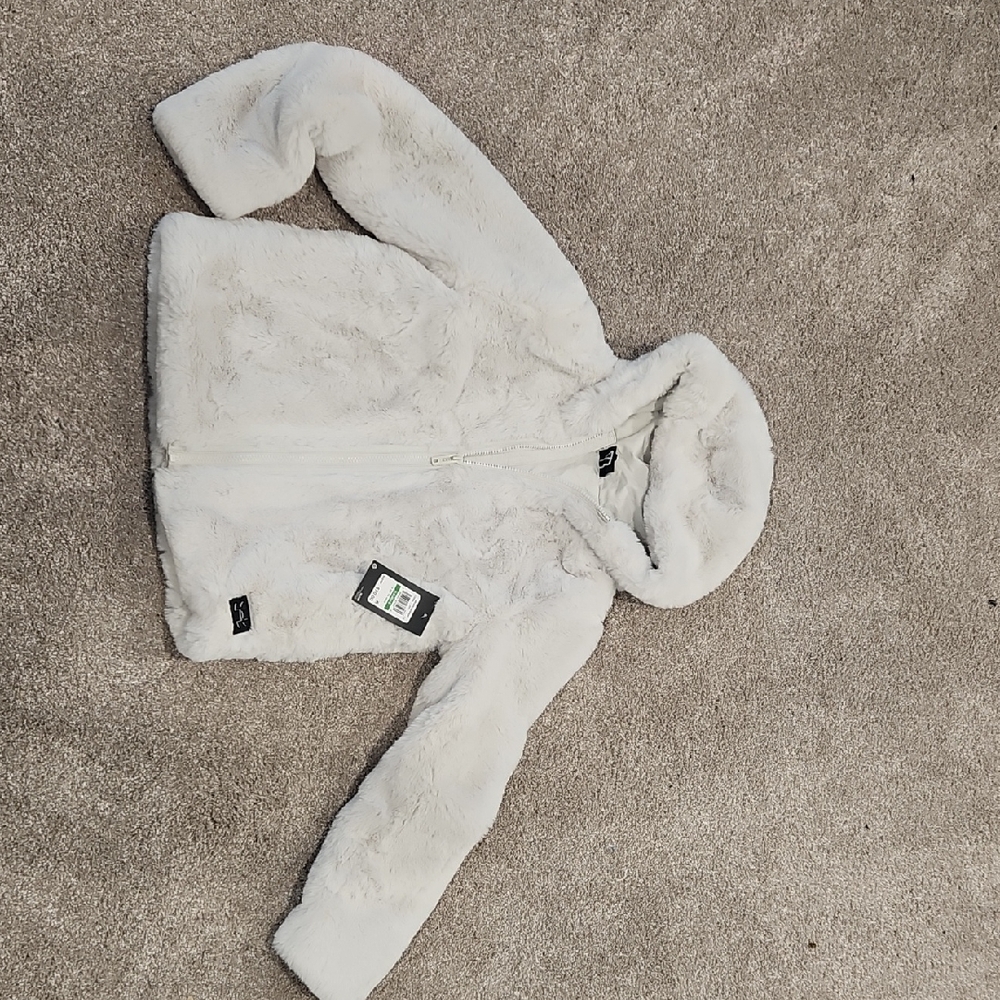 Under Armour Girls White Faux Fur Hooded Jacket
